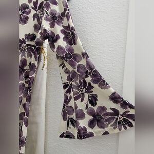 Floral Bell Sleeve Long Top in Purple and Cream